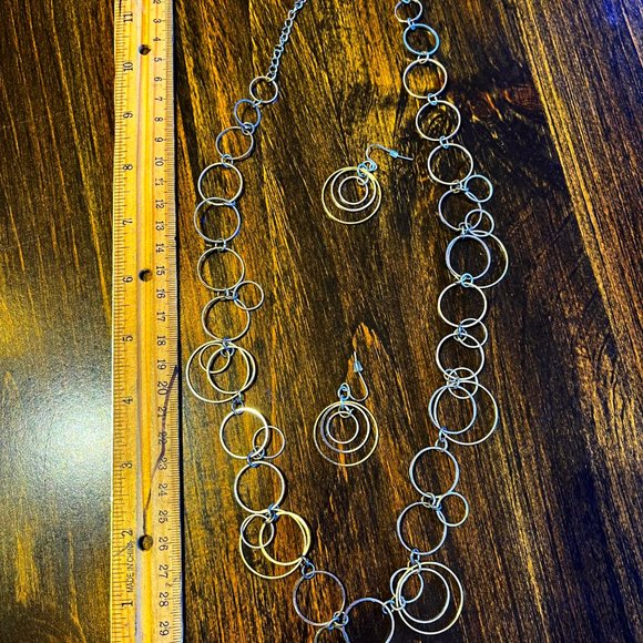 Gold and Silver Necklace, Earring Set - Picture 4 of 4